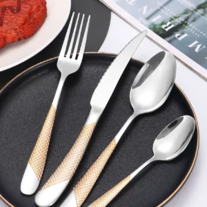 24pc Stainless steel tableware star steak knife and fork dessert fork spoon family suits - Image 3