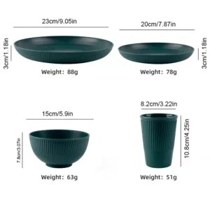 Colourful Wheat Straw Cutlery Set 4Pcs Bowl Cup Dish Set Portable Tableware Set Dinnerware Kits for Picnic Camping - Image 3