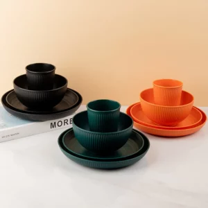 Colourful Wheat Straw Cutlery Set 4Pcs Bowl Cup Dish Set Portable Tableware Set Dinnerware Kits for Picnic Camping - Image 5