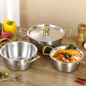 3-part stainless steel pan, 18cm/20cm/22cm size, Korean style, with double-handle, for the kitchen - Image 7