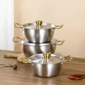 3-part stainless steel pan, 18cm/20cm/22cm size, Korean style, with double-handle, for the kitchen - Image 6