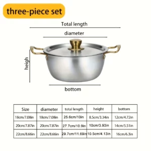3-part stainless steel pan, 18cm/20cm/22cm size, Korean style, with double-handle, for the kitchen - Image 5