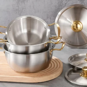 3-part stainless steel pan, 18cm/20cm/22cm size, Korean style, with double-handle, for the kitchen - Image 4