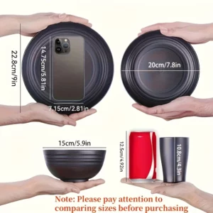 16pcs Unbreakable Tableware Set Shatterproof 8 Plates 4 Bowls 4 Cups Microwave Dishwasher Safe for Camping Daily Use Black - Image 3