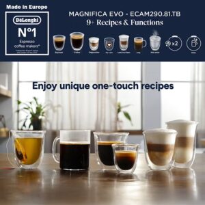 De'Longhi Coffee Machine MAGNIFICA EVO Fully Automatic Bean to Cup Coffee Machine, 12+ Functions, Ideal for Espresso, Americano, Cappuccino, Latte, Macchiato & More Coffee Recipes 1.8 L 1450 W ECAM290.81.TB Black - Image 7