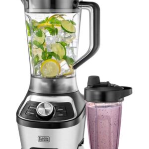 BLACK+DECKER High-Speed Blender, 1.85L BPA-Free Jar, 500ml Travel Cup, 20,000 RPM, 6-Blade, Stainless Steel, Smoothie & Ice Crush Presets, Variable Speed, 1.8 L 1200 W BXH1200-B5 Silver - Image 8