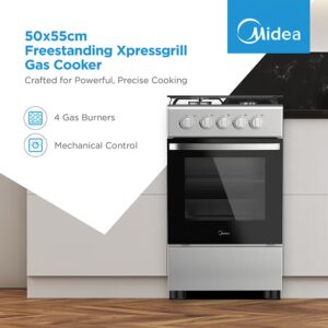 Midea 50x55cm Freestanding Cooker, Full Gas Cooking Range With 4 Burners, Manual Ignition And Full Safety MFO-MG20TE-OL Silver - Image 6
