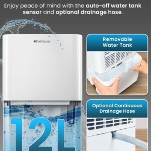 Pro Breeze 12L Compressor Dehumidifier with 2L Water Tank, Laundry Drying & Automatic Humidity Sensor - Portable Mould Remover with 24-Hour Timer for Damp, Black Mould and Condensation - Image 8