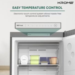 Krome Single Door Upright Freezer, Compact & Stylish Design, Electronic Touch Temperature Control, Energy-Efficient with 3 Drawers & 4 Shelves, Modern INOX Finish, Smart Door Alarm - KR-UF 220IM Silver - Image 4