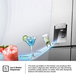 Hisense Gross 819L/Net 632L Side By Side Refrigerator Fridge RS818N4IIE, Ice& Water Despenser, Food Management, Smart Connectivity, Digital Temp Sensor, Big Capacity, Metal Tech Cooling, Muti Air Flow System, Dual Temp Control Zone, Durable Inverter, Moisture Fresh Crisper, Inverter RS818N4IIEI Inox - Image 3