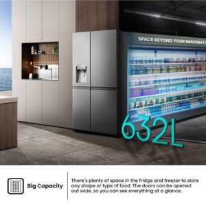 Hisense Gross 819L/Net 632L Side By Side Refrigerator Fridge RS818N4IIE, Ice& Water Despenser, Food Management, Smart Connectivity, Digital Temp Sensor, Big Capacity, Metal Tech Cooling, Muti Air Flow System, Dual Temp Control Zone, Durable Inverter, Moisture Fresh Crisper, Inverter RS818N4IIEI Inox - Image 4