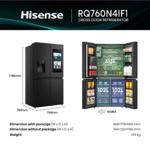 Hisense Gross 759L/Net 760L Cross Door Refrigerator Fridge RQ760N4IF1, TFT Screen, Ice& Water Despneser, Smart Connectivity, Smart Diagnostic, Shopping List Function, Food Inventory Monitor, Impressive Recipes Function, Albums, Message Board, Screen Shareing, Premium Flat Door Design,Triple Cooling Zone, Antibacterial Guard, Inverter RQ760N4IF1 black - Image 7