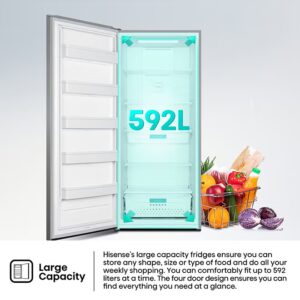 Hisense 769 Gross/592 Net Capacity , Single Door Fridge,With Inverter,Left open DoorWith Glass Shelf, Total No frost, LED Touch Control FV3N769NAI Silver - Image 2