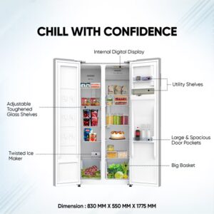 NIKAI 750L/410L Gross Net, Side By Side Double Door Refrigerator With Energy Effecient Inverter Compressor, Temp Display Mirror, High Efficient Defrosting, Steel Finish Body 474.5 kW NRF750SBSD5 Silver - Image 3
