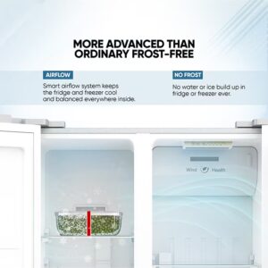 NIKAI 750L/410L Gross Net, Side By Side Double Door Refrigerator With Energy Effecient Inverter Compressor, Temp Display Mirror, High Efficient Defrosting, Steel Finish Body 474.5 kW NRF750SBSD5 Silver - Image 4