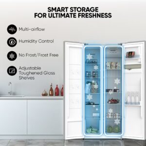 NIKAI 750L/410L Gross Net, Side By Side Double Door Refrigerator With Energy Effecient Inverter Compressor, Temp Display Mirror, High Efficient Defrosting, Steel Finish Body 474.5 kW NRF750SBSD5 Silver - Image 5