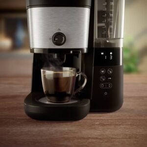 Philips All-in-One Brew Drip Coffee Maker - With Built-in Grinder, Up to 10 Cups, Glass Jug, Auto Off function, Timing Controlled Brewing Program, Duo Beans Container, 1.25 L 1000 W HD7900/50 Black/Silver - Image 4