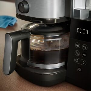 Philips All-in-One Brew Drip Coffee Maker - With Built-in Grinder, Up to 10 Cups, Glass Jug, Auto Off function, Timing Controlled Brewing Program, Duo Beans Container, 1.25 L 1000 W HD7900/50 Black/Silver - Image 6