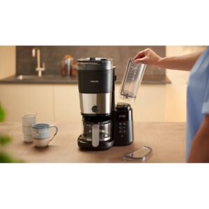 Philips All-in-One Brew Drip Coffee Maker - With Built-in Grinder, Up to 10 Cups, Glass Jug, Auto Off function, Timing Controlled Brewing Program, Duo Beans Container, 1.25 L 1000 W HD7900/50 Black/Silver - Image 7