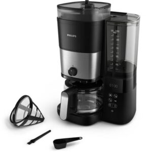 Philips All-in-One Brew Drip Coffee Maker - With Built-in Grinder, Up to 10 Cups, Glass Jug, Auto Off function, Timing Controlled Brewing Program, Duo Beans Container, 1.25 L 1000 W HD7900/50 Black/Silver - Image 10