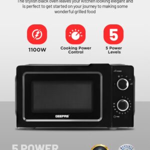 GEEPAS 20Ltr- Solo Microwave Oven - 5 Power Levels, Easy Defrost & Reheat - Black, 2- Year Warranty, (Model: GMO1899-20LS-BL) 20 L 1100 W GMO1899 Black - Image 8