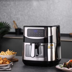 GEEPAS Digital Double Heating Air Fryer- GAF37524N/ 9.2 liter Capacity, Vortex Frying Technology/ LED Display Touchscreen, 60 Min Timer, 80% Less Fat/ 9 Preset Programs, for Fries, Steak, Chicken, Cake, Meat, Bread, etc./ 2 Years Warranty, Black and Silver 9.2 L 2150 W GAF37524N Black/Silver - Image 4