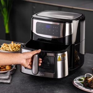 GEEPAS Digital Double Heating Air Fryer- GAF37524N/ 9.2 liter Capacity, Vortex Frying Technology/ LED Display Touchscreen, 60 Min Timer, 80% Less Fat/ 9 Preset Programs, for Fries, Steak, Chicken, Cake, Meat, Bread, etc./ 2 Years Warranty, Black and Silver 9.2 L 2150 W GAF37524N Black/Silver - Image 5