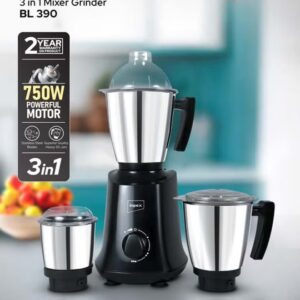 Impex 3 in 1 Mixer Grinder, Heavy Stainless Steel Jars, Heat-Resistant ABS Jar Base, Durable Copper Bushes, Universal Motor, 3-Speed & Pulse, Overheat Protection, Liquidizing, Dry, and Chutney Jar, 220-240V 750 W BL 390 Black - Image 9