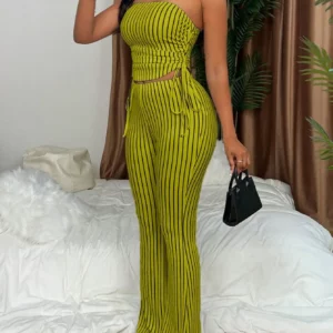 2025 Fashion Comfortable Versatile Best-Selling Women's Strapless Ruched Top + Pants Set - Image 7