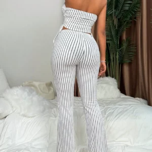 2025 Fashion Comfortable Versatile Best-Selling Women's Strapless Ruched Top + Pants Set - Image 6