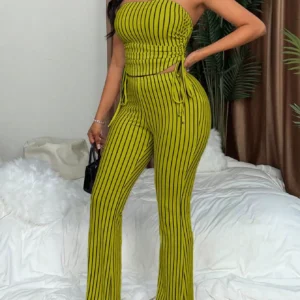 2025 Fashion Comfortable Versatile Best-Selling Women's Strapless Ruched Top + Pants Set - Image 5