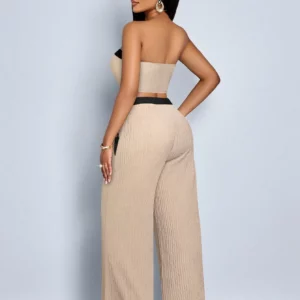 Women's Color-Block Button-Decorated Short Tight Pantsuit - Image 7
