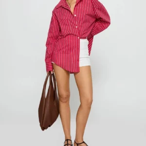 Women Spring Button Down Shirt Blue Pinstripe Loose Fit Long Sleeve Button Up Shirt Wide Collar Casual Tops Lightweight Shirts - Image 3