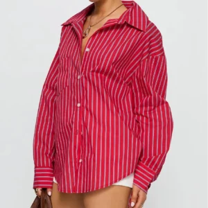Women Spring Button Down Shirt Blue Pinstripe Loose Fit Long Sleeve Button Up Shirt Wide Collar Casual Tops Lightweight Shirts - Image 4
