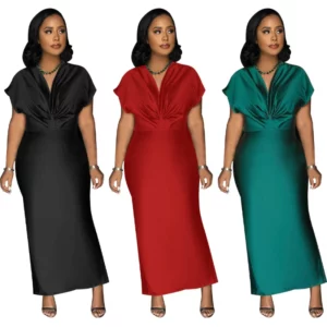 Long Dress Women Dresses Bodycon Vestidos Streetwear V Neck Short Sleeve Elegant Splice Y2k Party Club Summer 2025 Night - Image 2