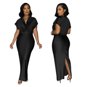Long Dress Women Dresses Bodycon Vestidos Streetwear V Neck Short Sleeve Elegant Splice Y2k Party Club Summer 2025 Night - Image 3