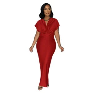 Long Dress Women Dresses Bodycon Vestidos Streetwear V Neck Short Sleeve Elegant Splice Y2k Party Club Summer 2025 Night - Image 4