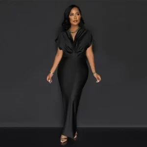Long Dress Women Dresses Bodycon Vestidos Streetwear V Neck Short Sleeve Elegant Splice Y2k Party Club Summer 2025 Night - Image 6