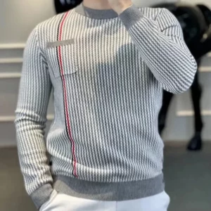 Long Sleeve Striped Contrast Patchwork Fashion Sweatshirt Spring Autumn Plus Size High Street Tops Casual Vintage Men Clothing - Image 2