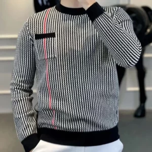 Long Sleeve Striped Contrast Patchwork Fashion Sweatshirt Spring Autumn Plus Size High Street Tops Casual Vintage Men Clothing - Image 4