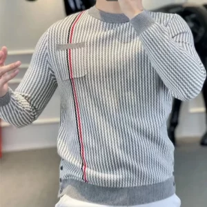Long Sleeve Striped Contrast Patchwork Fashion Sweatshirt Spring Autumn Plus Size High Street Tops Casual Vintage Men Clothing - Image 6