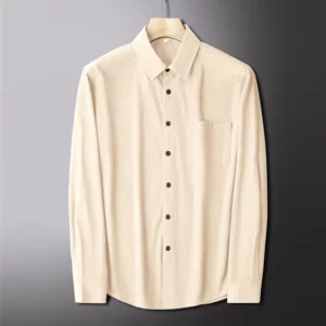 Autumn and Winter Men's New Corduroy Long Sleeved Shirt Solid Color Comfortable Casual Versatile Top - Image 3