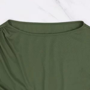 Temperament Boat Neck Slip-shoulder Short-sleeved Women's Dress With Waist And Side Shirring Design Hip-covering Slit Dress - Image 7