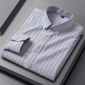 Quality 100% Cotton Oxford Shirts For Men's Long Sleeve Casual Pocket Regular-Fit Button-Down Formal Social Shirt Men Clothing - Image 2