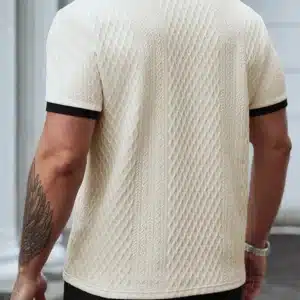 Stylish Slim Fit Knit Shirt Tops Men Spring Summer Casual Short Sleeve Buttoned Lapel Polo Shirt Fashion Striped Patchwork Polos - Image 7