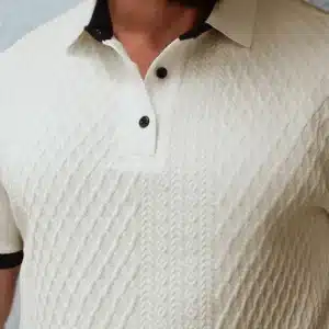 Stylish Slim Fit Knit Shirt Tops Men Spring Summer Casual Short Sleeve Buttoned Lapel Polo Shirt Fashion Striped Patchwork Polos - Image 5