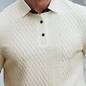 Stylish Slim Fit Knit Shirt Tops Men Spring Summer Casual Short Sleeve Buttoned Lapel Polo Shirt Fashion Striped Patchwork Polos - Image 4