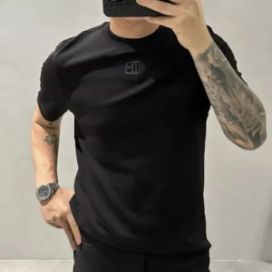Summer Letter Embroidery New Solid Color Short-sleeved T-shirt Men's Trendy Base - Image 2