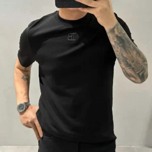 Summer Letter Embroidery New Solid Color Short-sleeved T-shirt Men's Trendy Base - Image 7