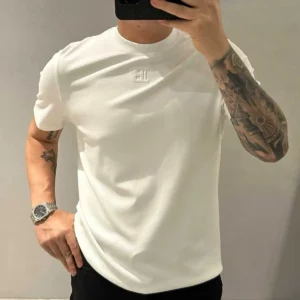 Summer Letter Embroidery New Solid Color Short-sleeved T-shirt Men's Trendy Base - Image 6